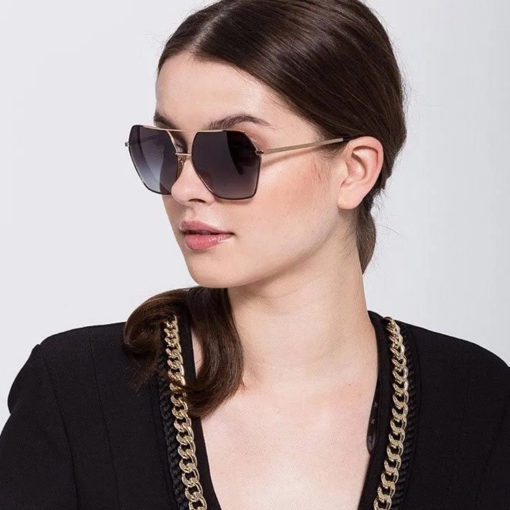 Dolce & Gabbana DG2157 Gold Aviator Polarized Polygon Sunglasses Black - Picture 1 of 15